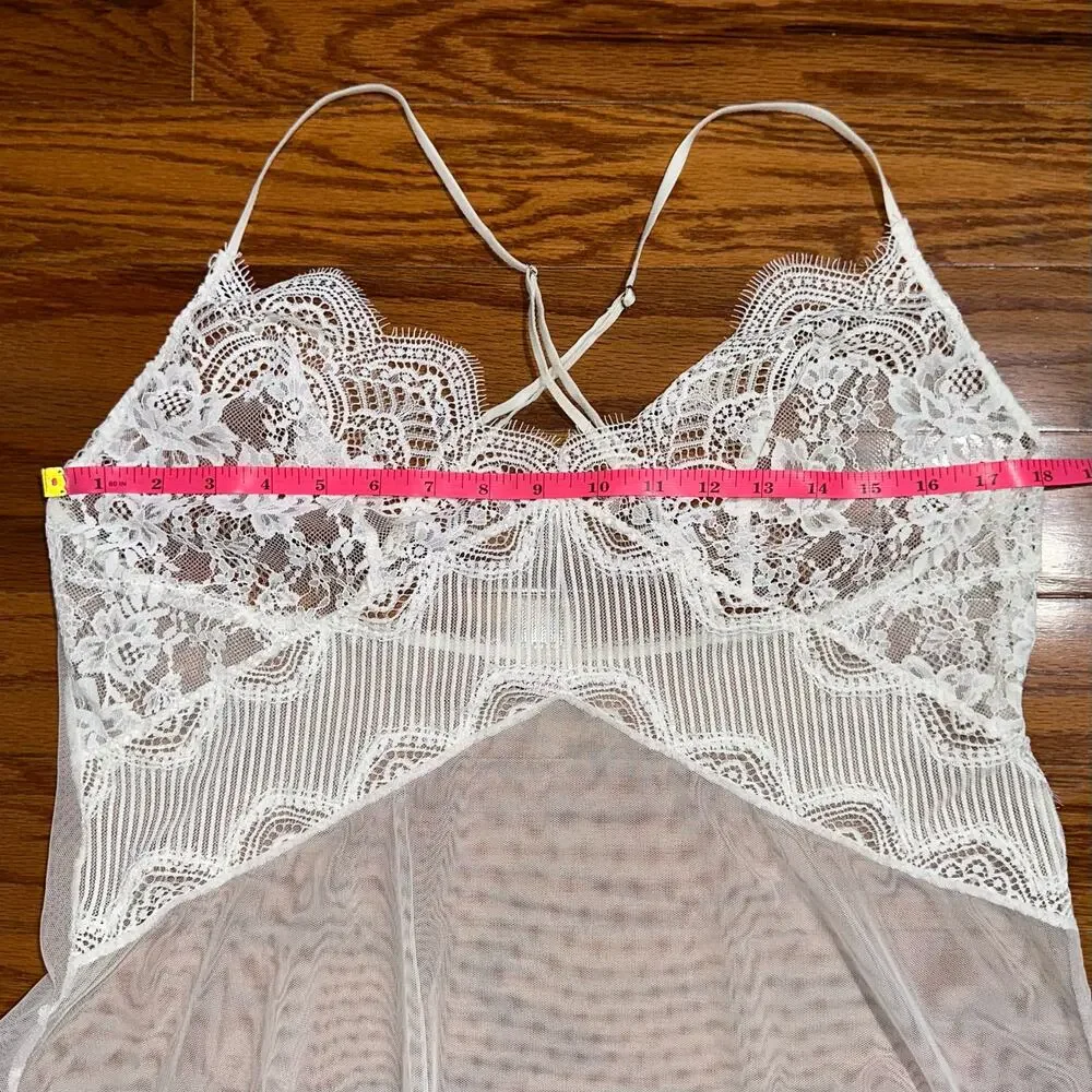 Victorias Secret White Lace Mesh Babydoll Lingerie Chemise